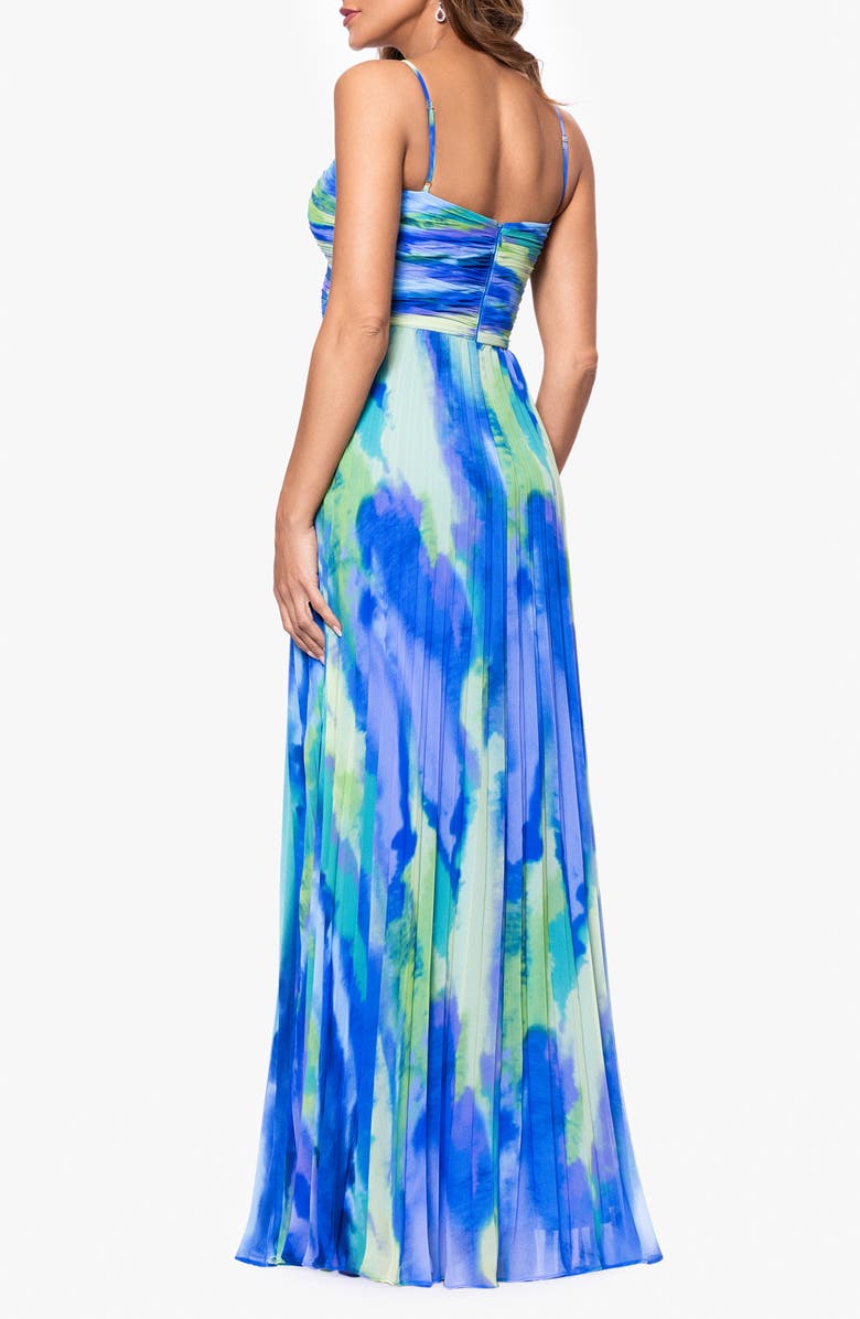 Xscape Evenings Print Pleated Gown, Alternate, color, Lime/ Blue