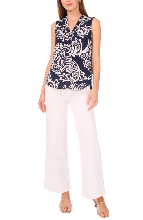 Vince Camuto Sleeveless Split Neck Top In Blue