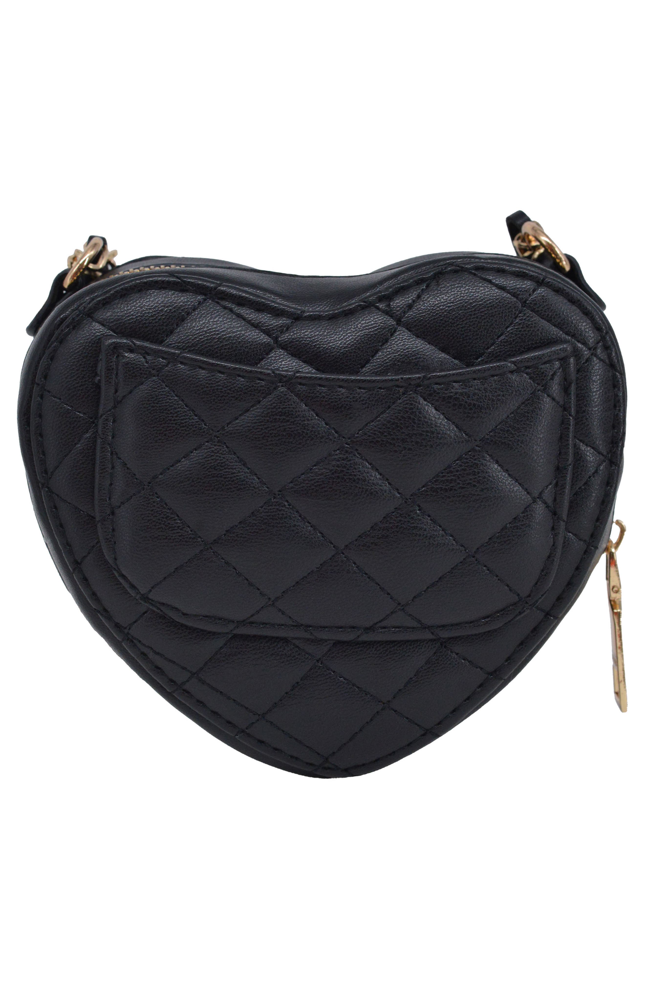 bebe Solana Quilted Heart Crossbody Bag, Alternate, color, Black