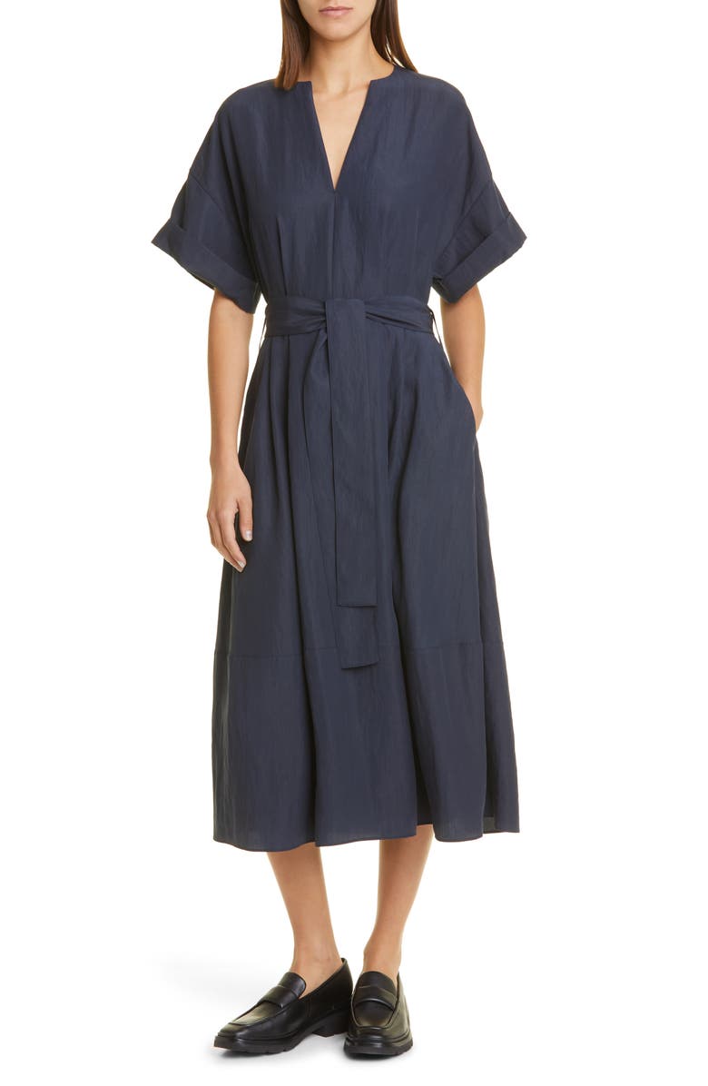 Vince Split Neck Stretch Cotton Dress, Main, color, 