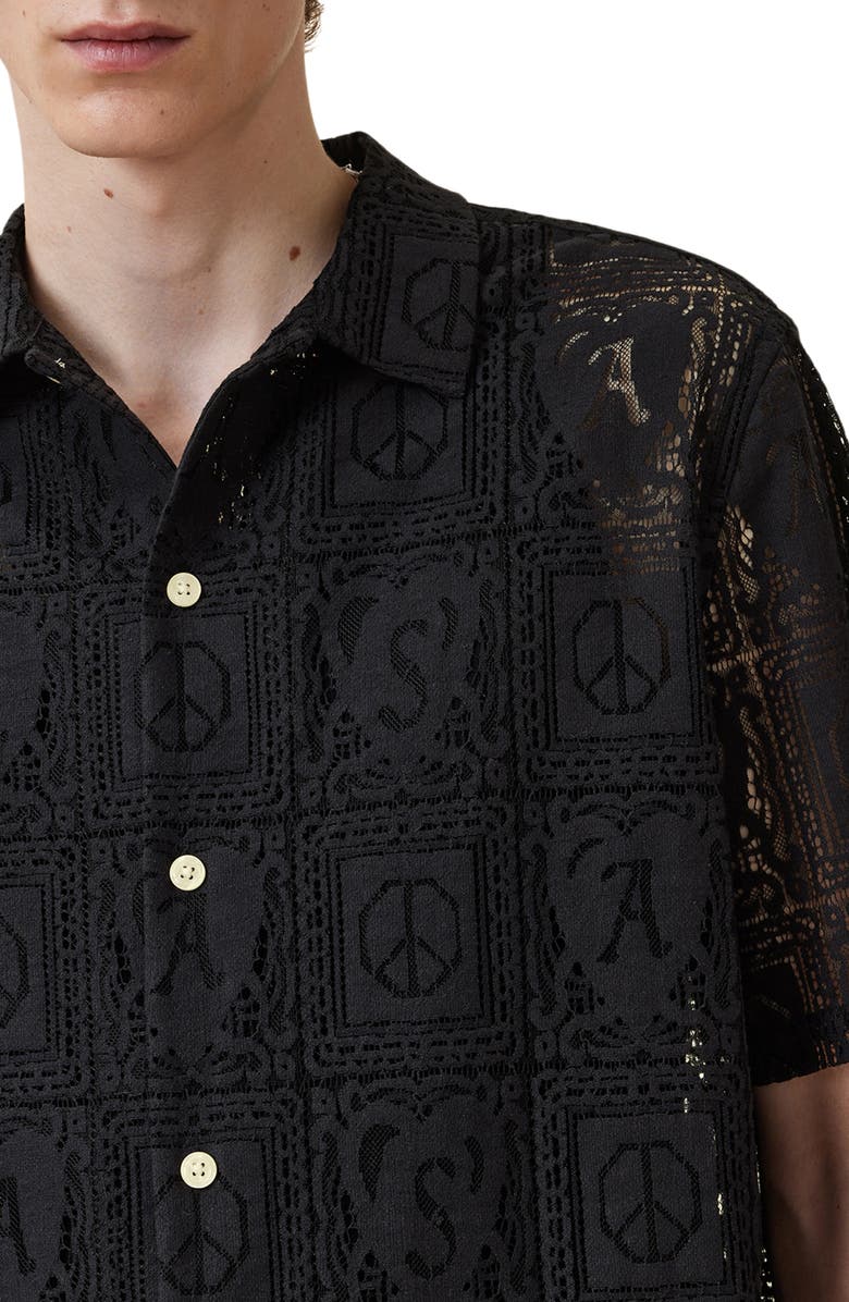 AllSaints Netley Lace Short Sleeve Button-Up Shirt, Alternate, color, Black