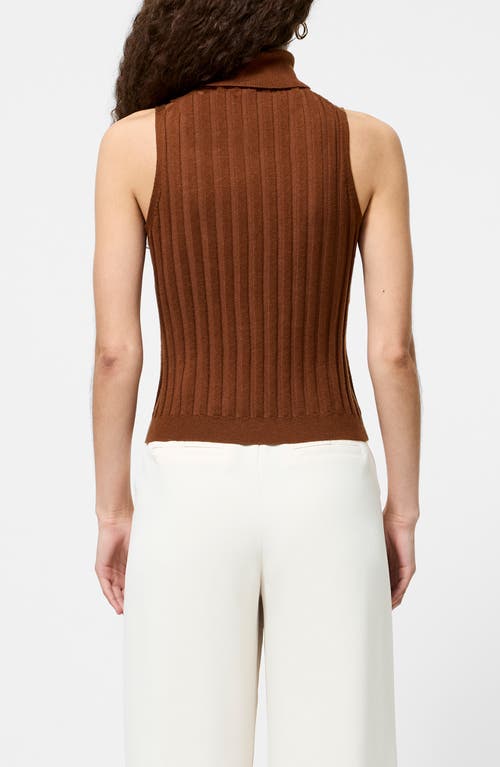 French Connection Rib Turtleneck Sleeveless Sweater In Brown