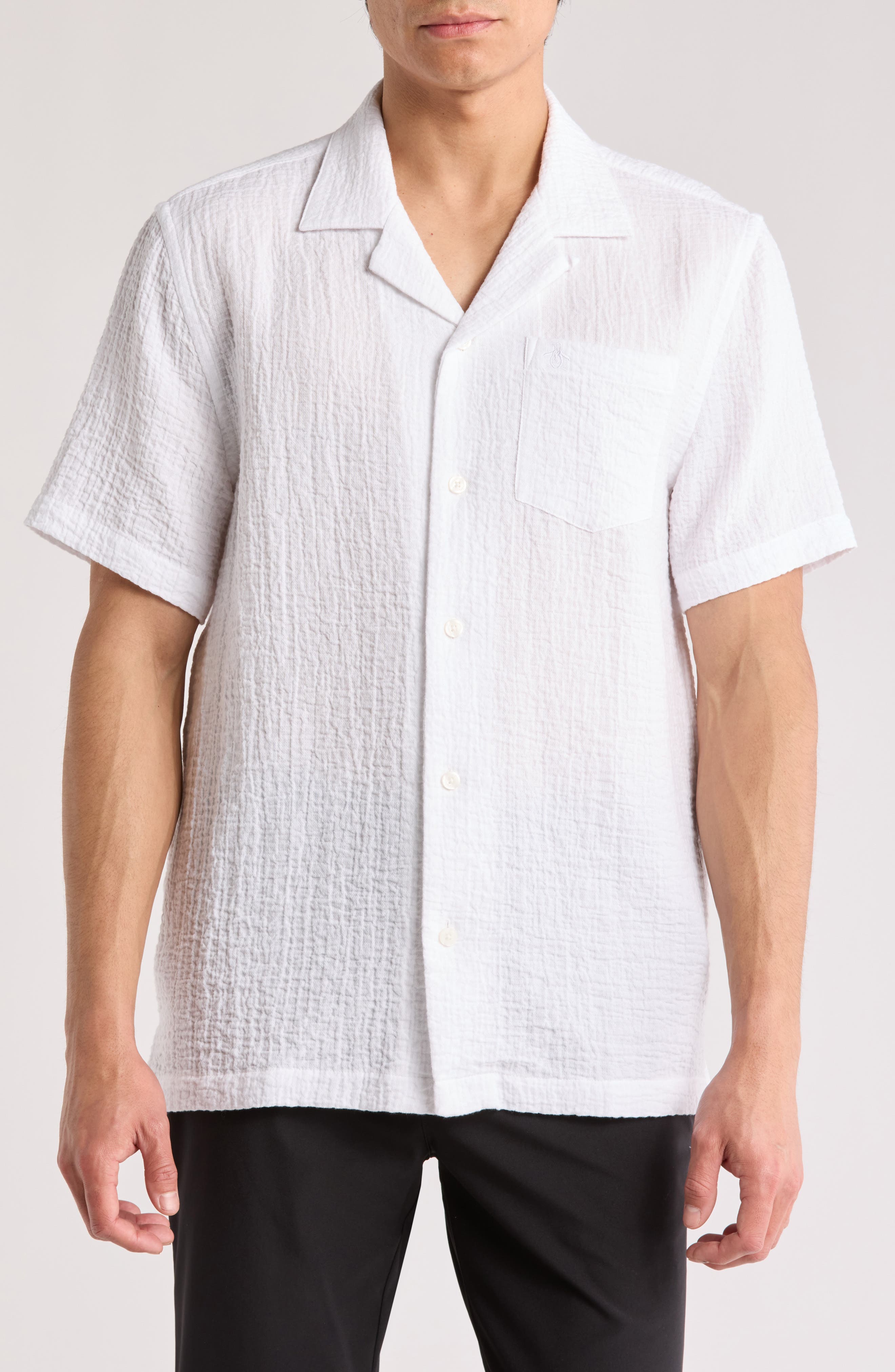 Original Penguin Cotton Gauze Short Sleeve Button-Up Camp Shirt