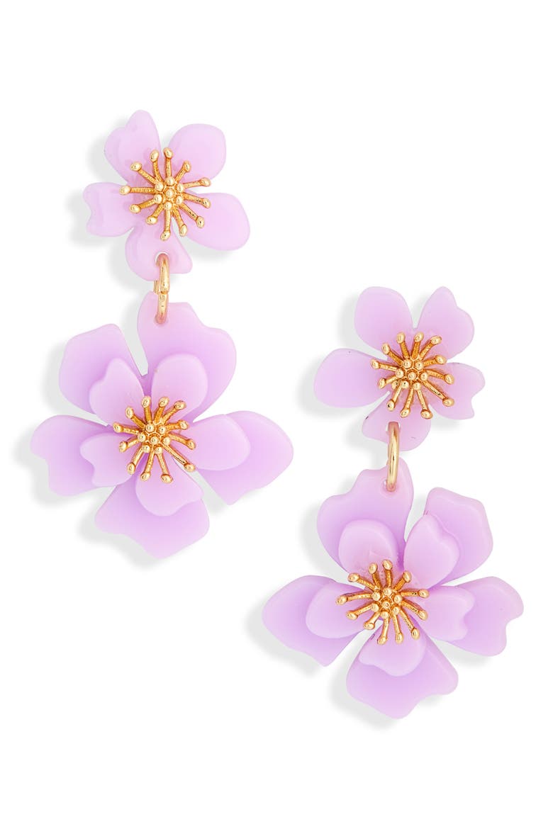 Pansy Drop Earrings, Main, color, PURPLE MULTI- GOLD