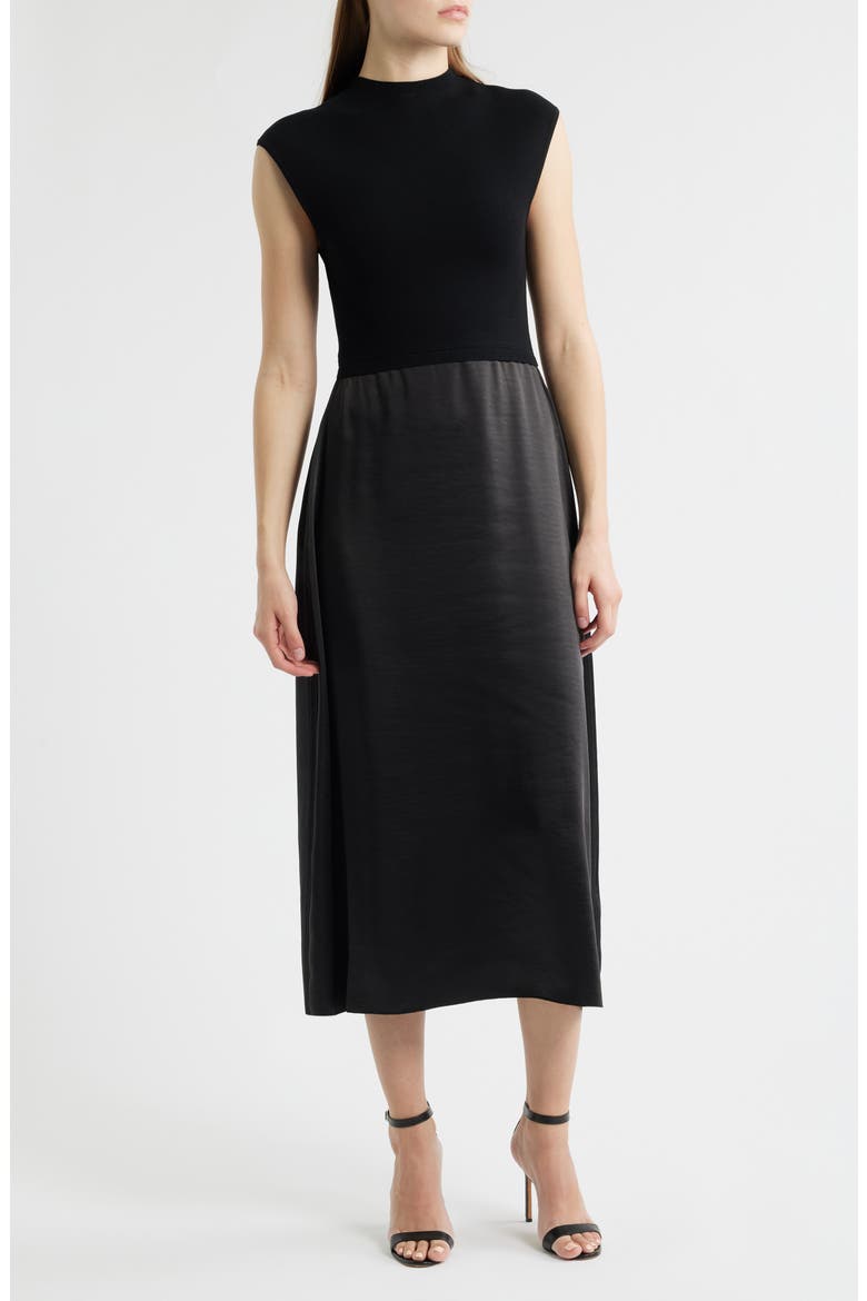 Ferdolini Mixed Media Midi Dress, Main, color, BLK