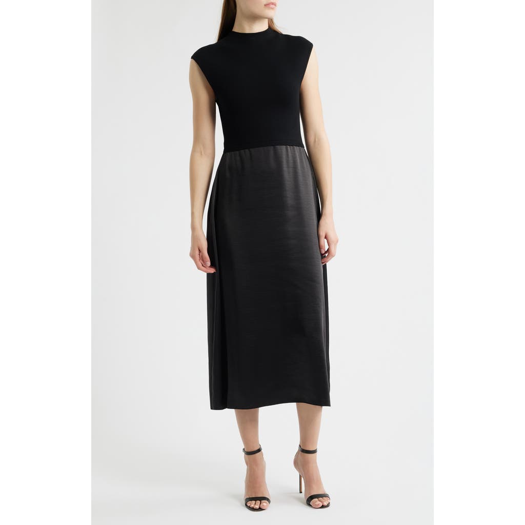 Hugo Boss Boss Ferdolini Mixed Media Midi Dress In Black