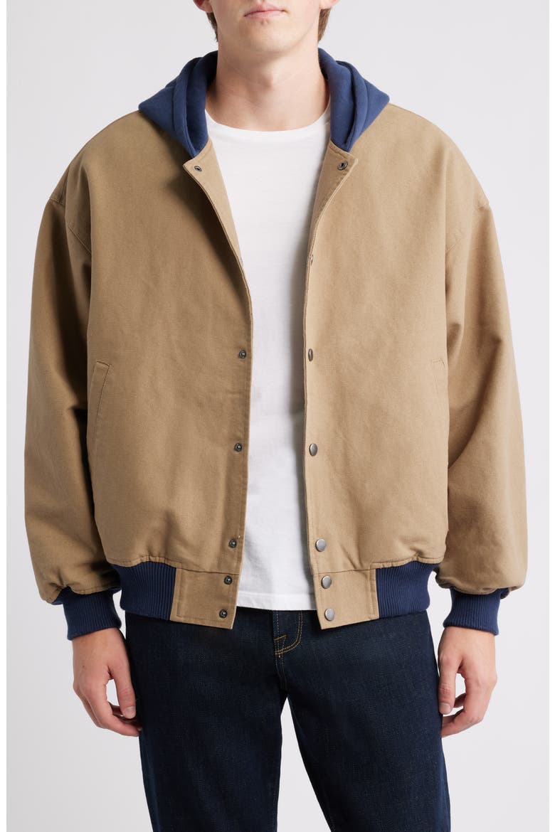 Hooded Cotton Canvas Bomber Jacket, Main, color, KHAKI/ MOOD INDIGO