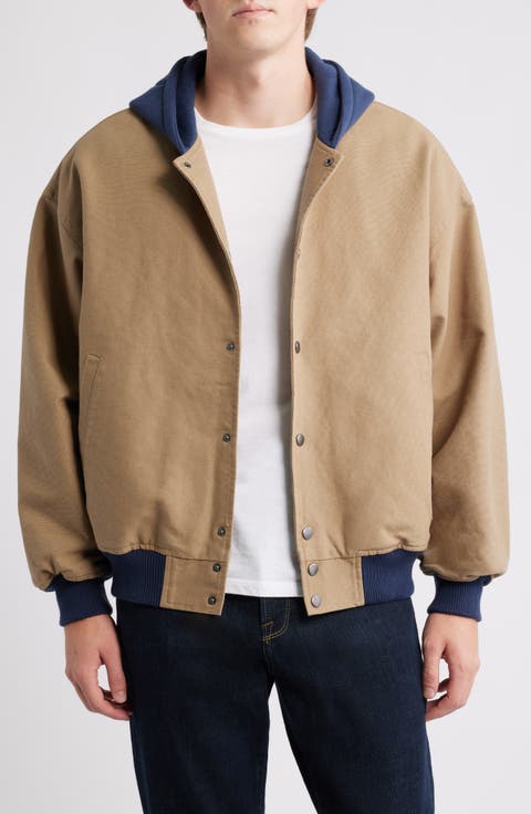 Hooded Cotton Canvas Bomber Jacket