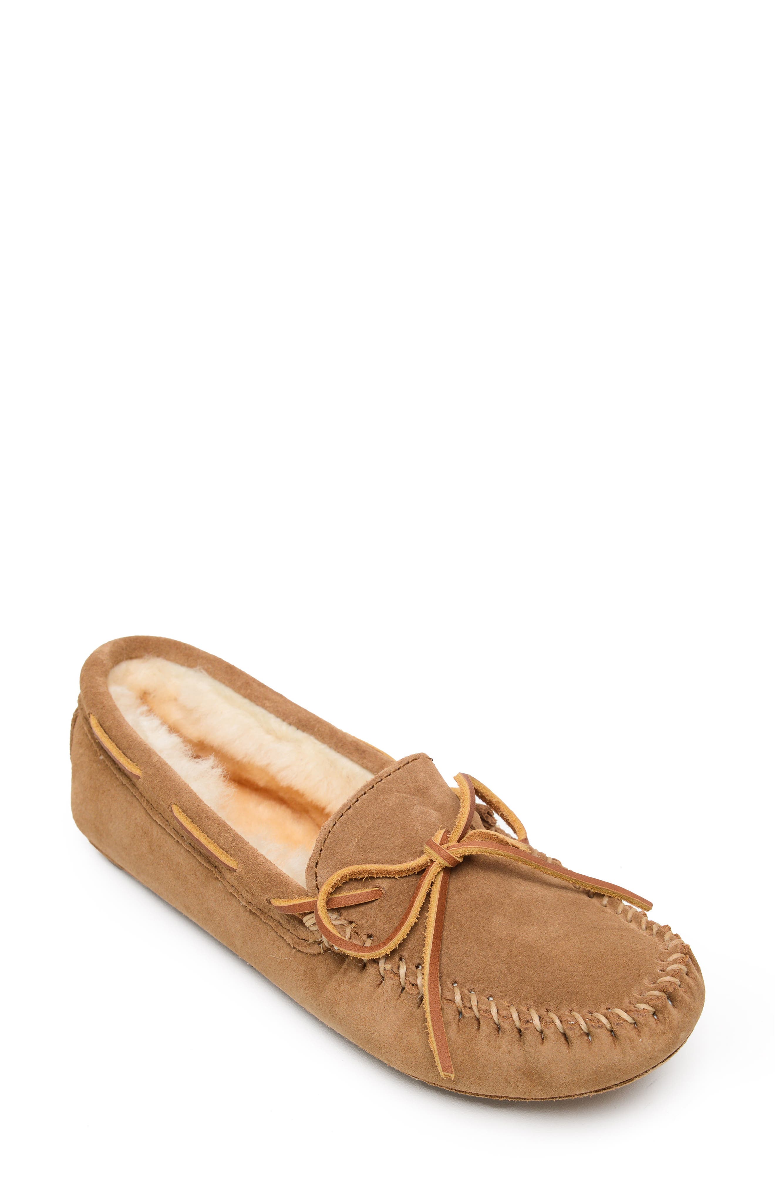 Minnetonka Genuine Shearling Softsole Slipper, Main, color, Tan