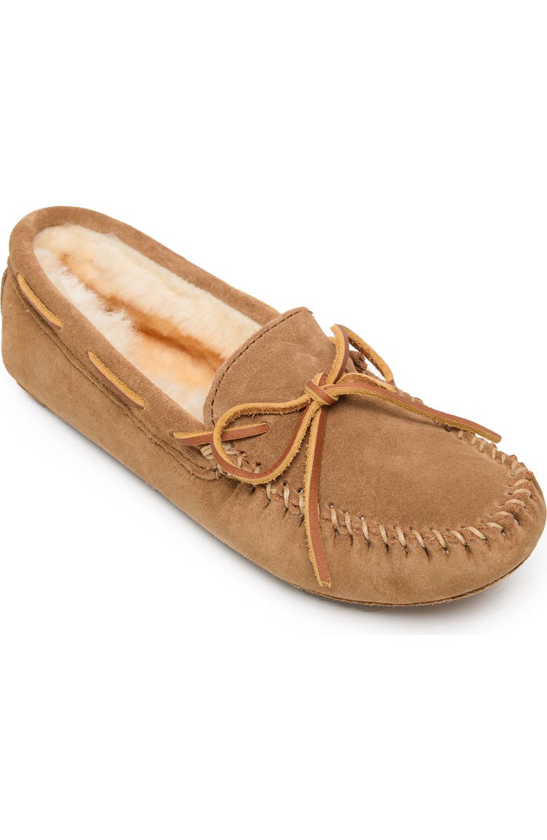 Minnetonka Genuine Shearling Softsole Slipper, Main, color, Tan