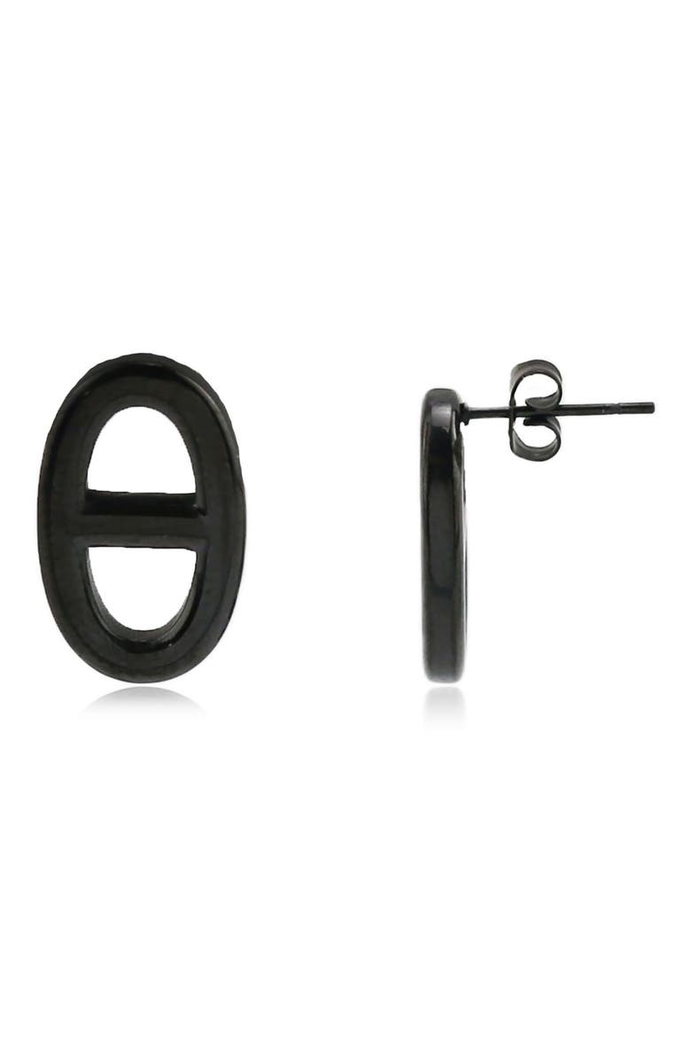 Oval Link Stud Earrings, Main, color, BLACK