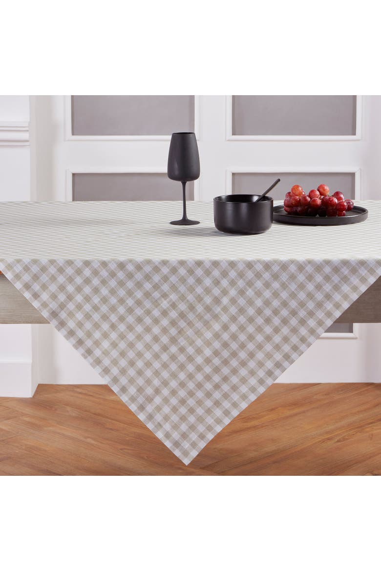 Linen Table Throw 52 x 52 Inch - Gingham Check, Main, color, Natural