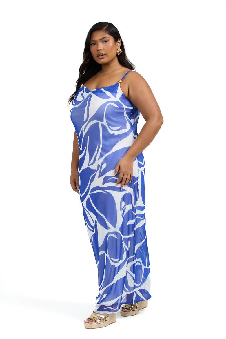 Elegant Patterned Maxi Dress, Alternate, color, Blue