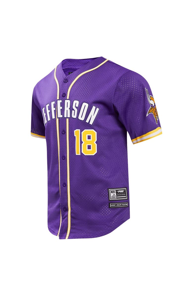 PRO STANDARD Men's Pro Standard Justin Jefferson Purple Minnesota Vikings Mesh Button-Up Baseball Jersey, Alternate, color, Purple