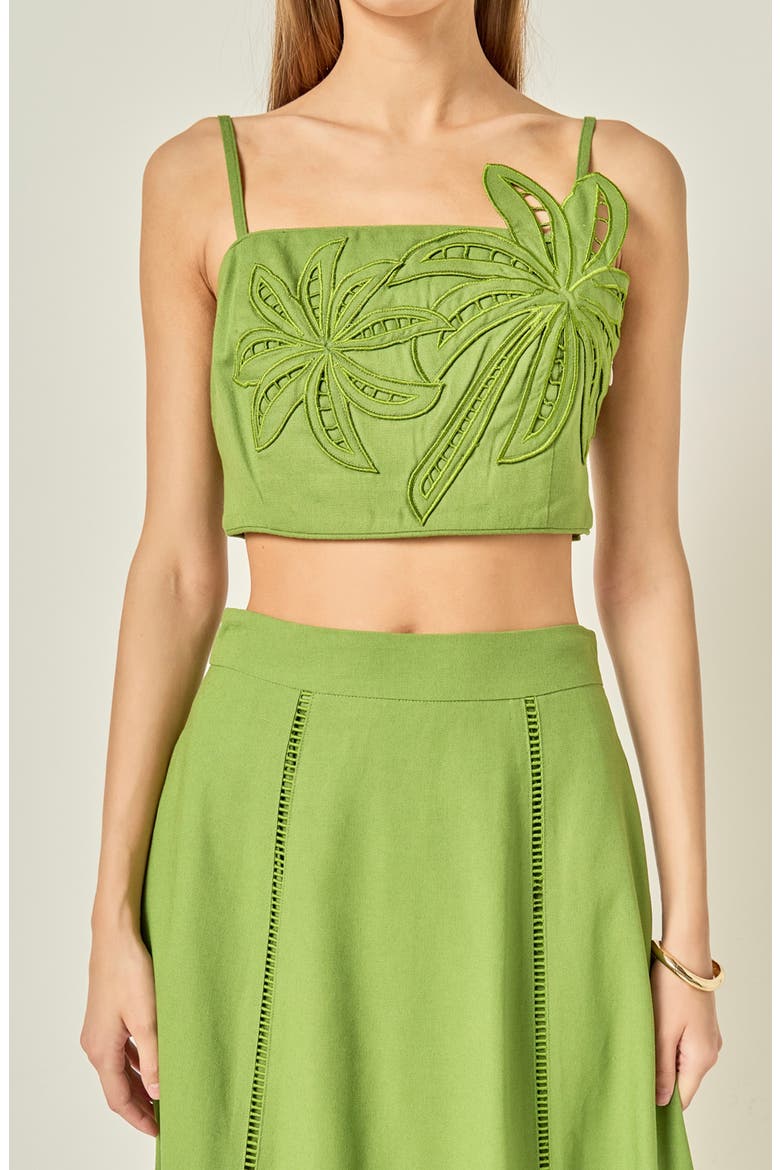 Palm Tree Embroidered Midi Skirt, Alternate, color, GREEN