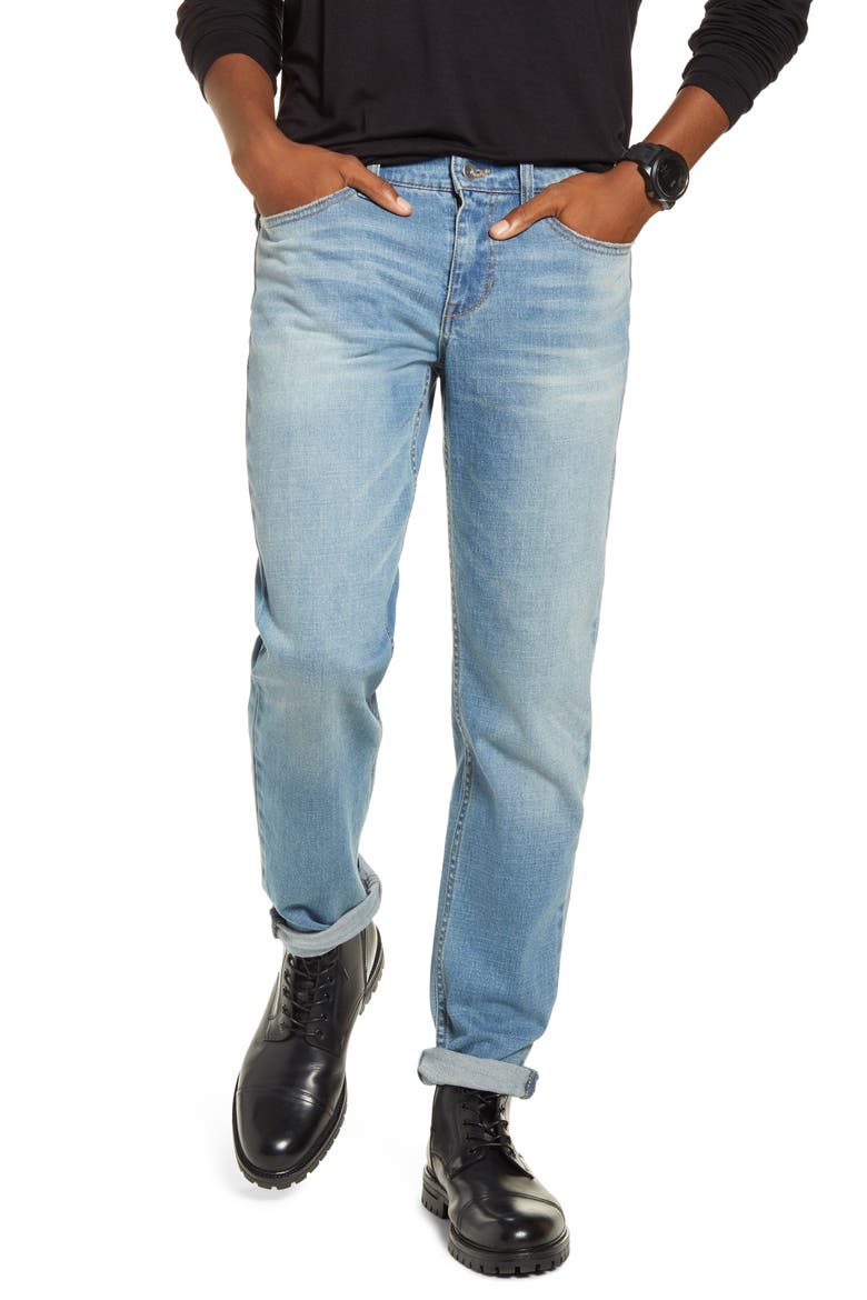 x Alex Costa Stretch Skinny Jeans, Main, color, BLUE EVAN WASH