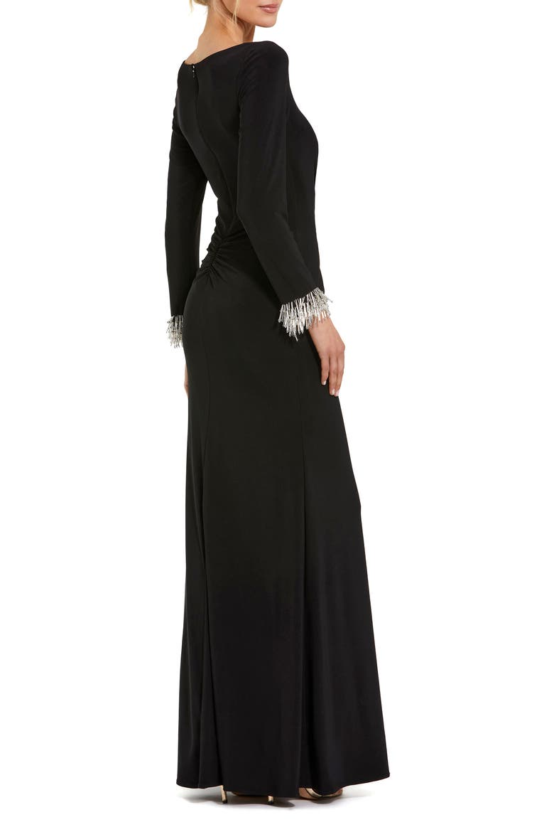 Long Sleeve Jersey Gown With Beaded Cuff Sleeves, Alternate, color, Black