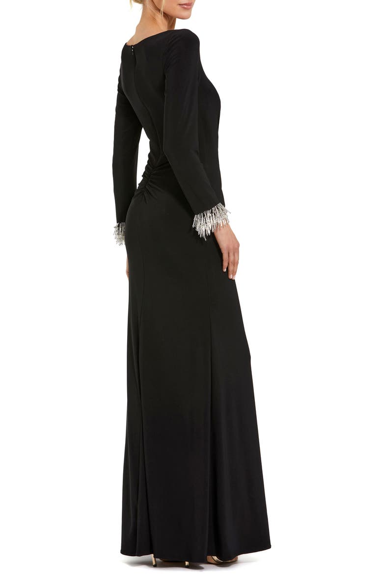 Mac Duggal Long Sleeve Jersey Gown With Beaded Cuff Sleeves, Alternate, color, Black