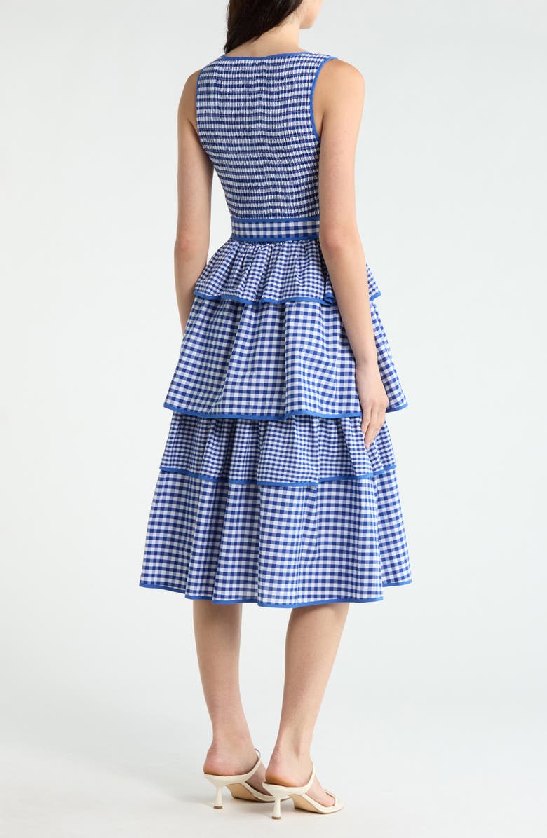 SUGARLIPS Vanna Gingham Tiered Midi Dress, Alternate, color, Blue White