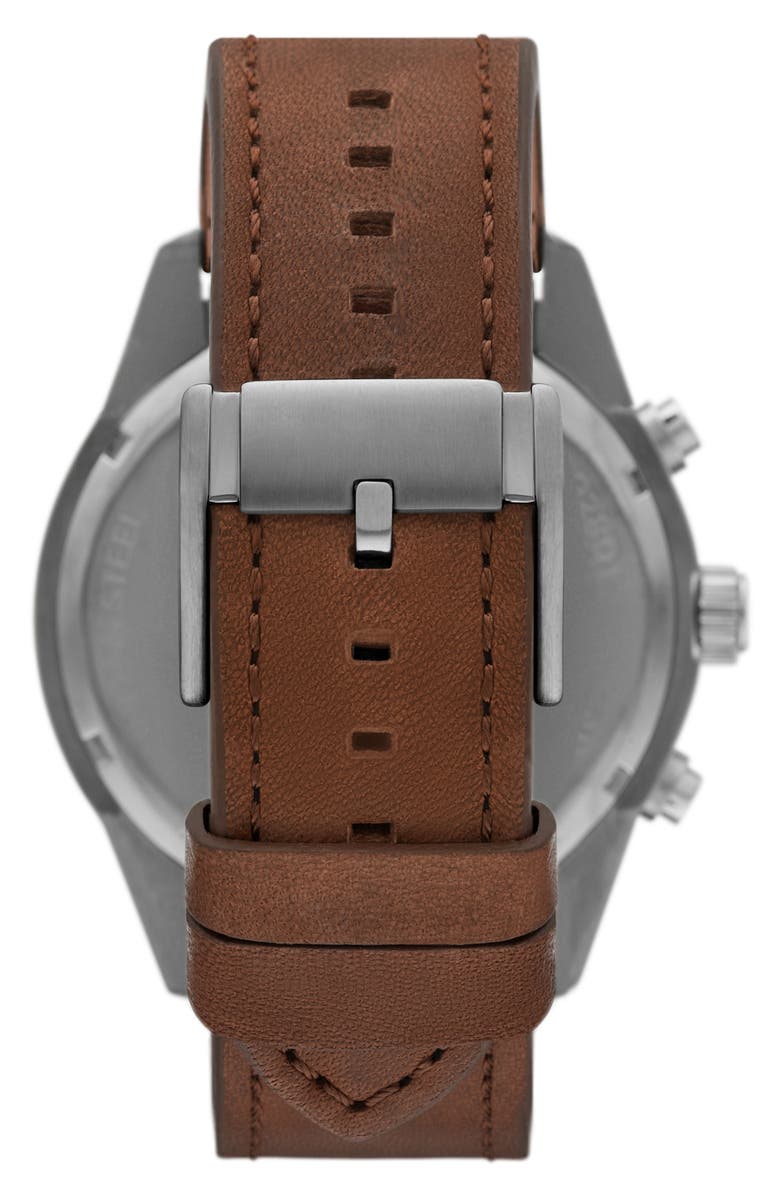 Fossil Brox Multifunction Leather Strap Watch, 50mm, Alternate, color, Silver
