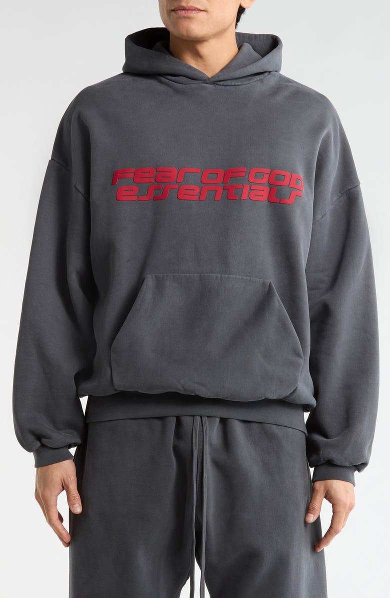 Fear of God Essentials "90s Logo Graphic Hoodie, Main, color, Iron Grey