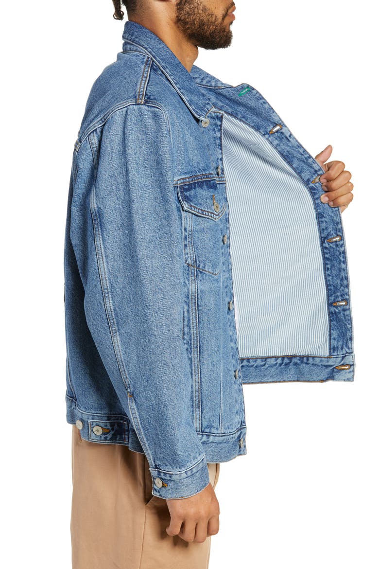 Embroidered Crest Flag Denim Jacket, Alternate, color, MID DENIM BLUE
