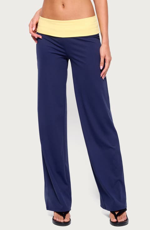 Dayna Contrast Foldover Straight Leg Pants