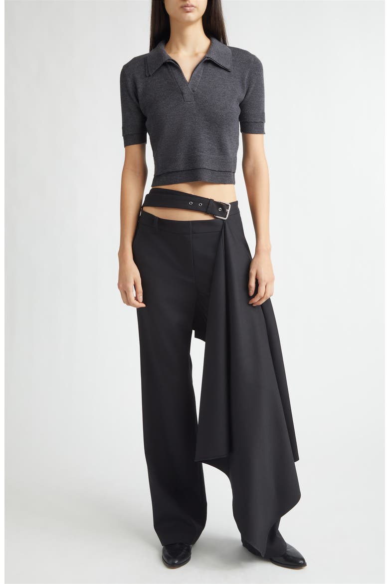 Regular Fit Belted Pleated Stretch Virgin Wool Skirt Trousers, Alternate, color, BLACK