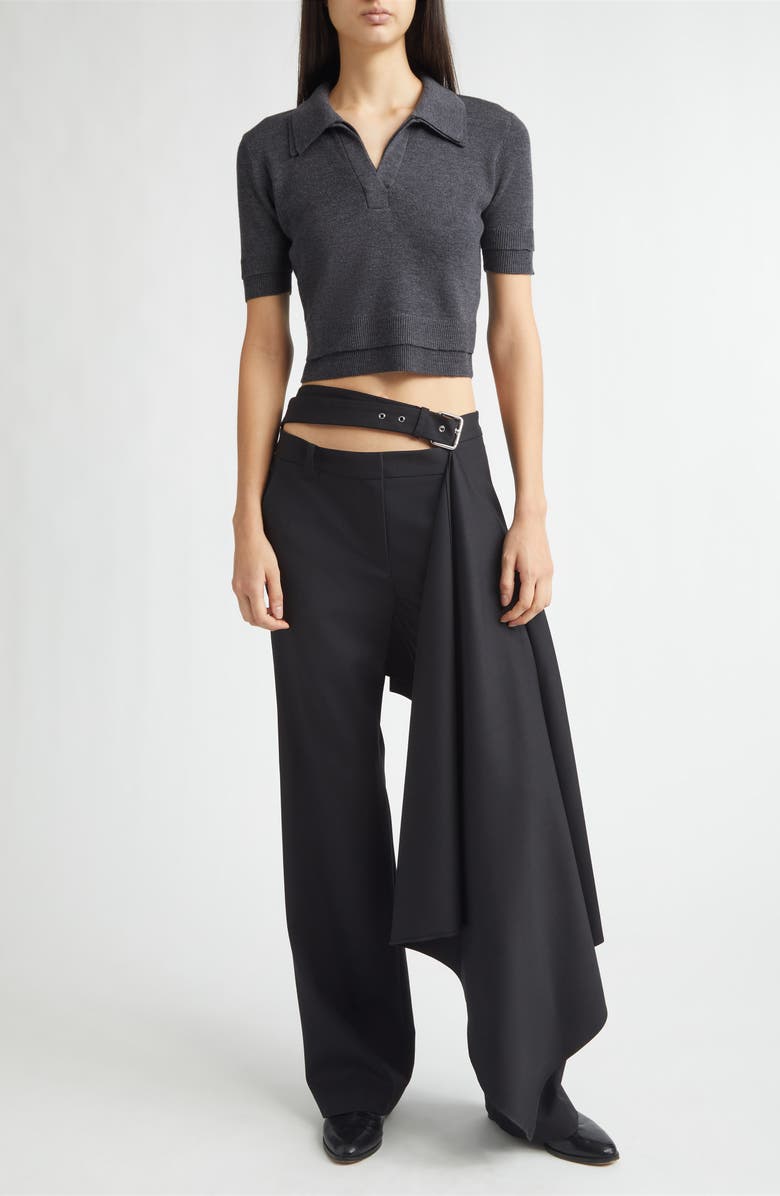 MONSE Regular Fit Belted Pleated Stretch Virgin Wool Skirt Trousers, Alternate, color, Black