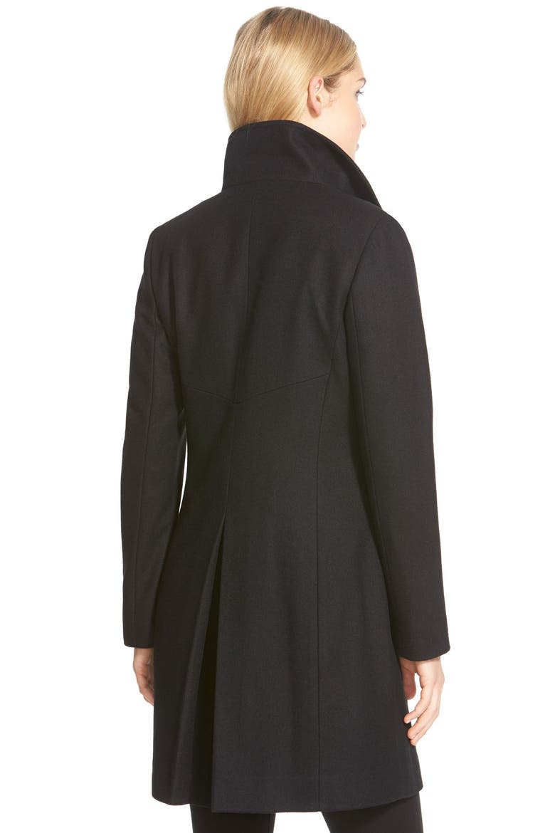 Stand Collar Wool Blend A-Line Coat, Alternate, color, BLACK
