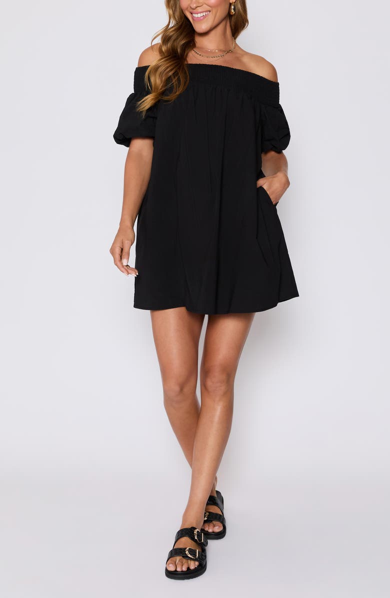 VICI Collection Lydia Smocked Off the Shoulder Cotton Minidress, Alternate, color, Black