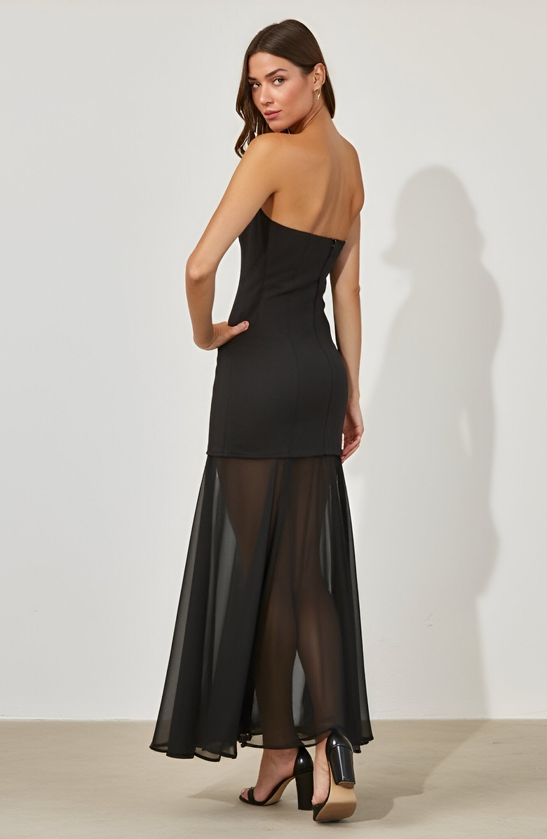 Modenaire Strapless Bodycon Dress with Sheer Flared Hem and Side Slit Detail, Alternate, color,