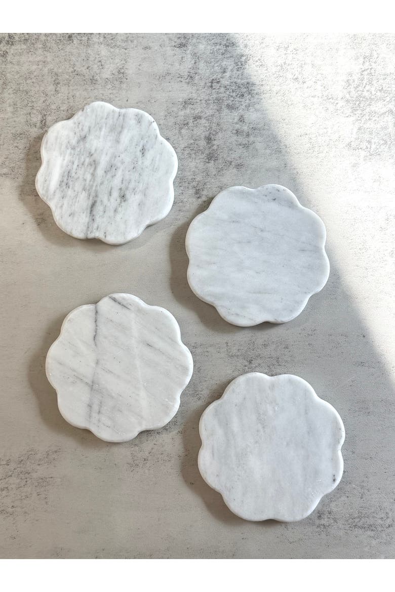 Scalloped Marble Coaster, Set of 4, Alternate, color, White