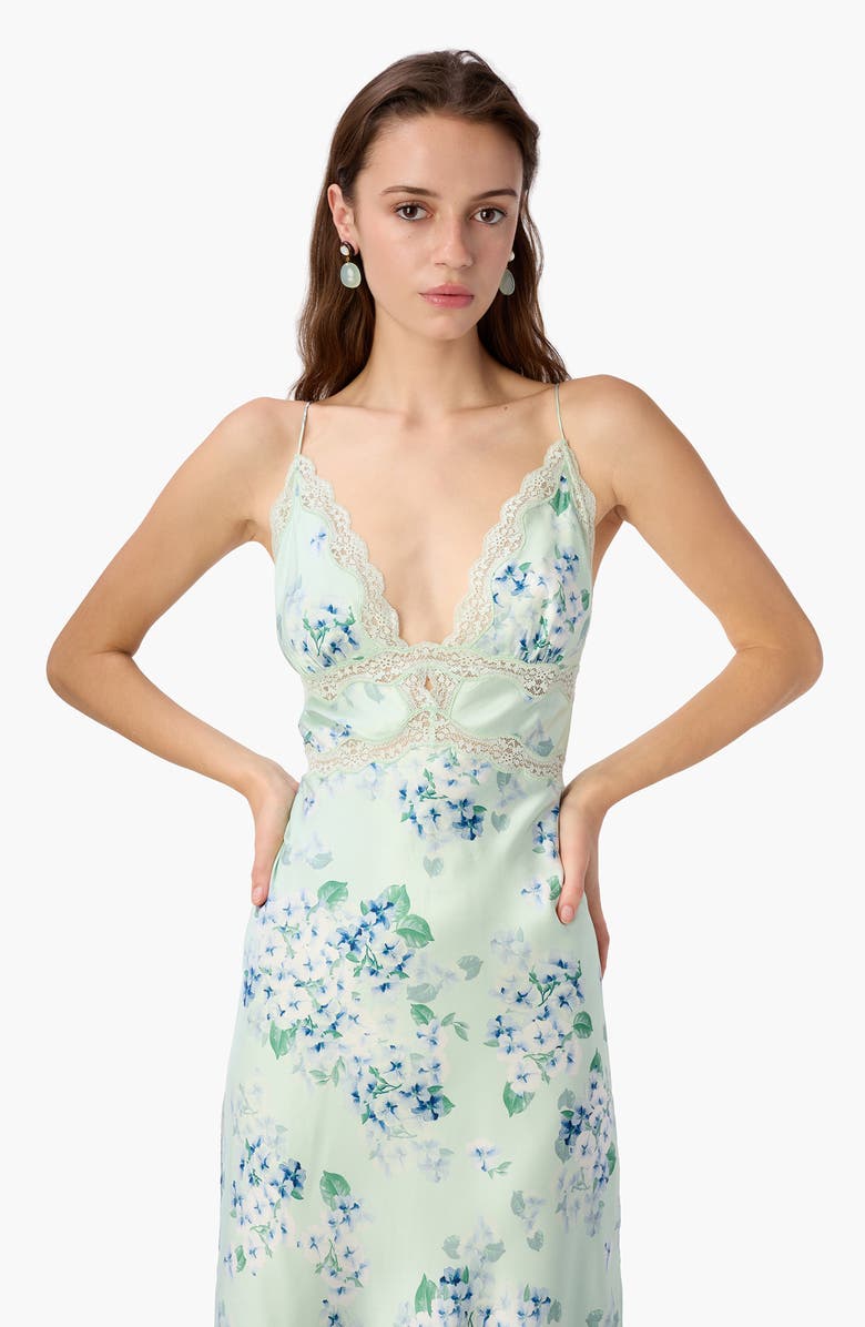 CAMI NYC Bibiana Floral Lace Trim Silk Slipdress, Alternate, color, Climbing Hydrangea