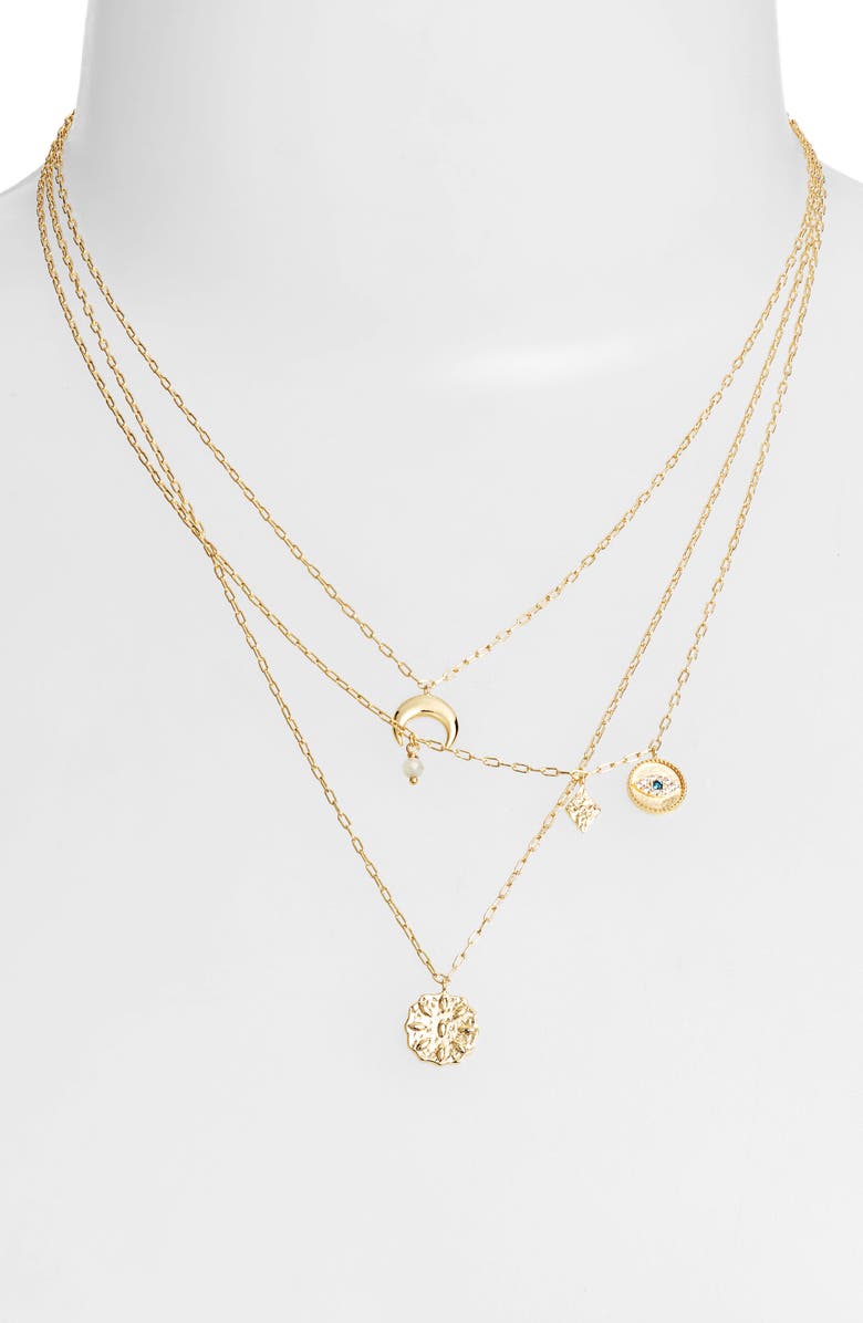 gorjana Evil Eye Charm Layered Necklace, Alternate, color, 