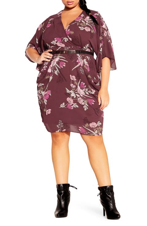 Lila Floral Print Faux Wrap Dress (Plus)
