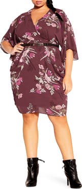 City Chic Lila Floral Print Faux Wrap Dress
