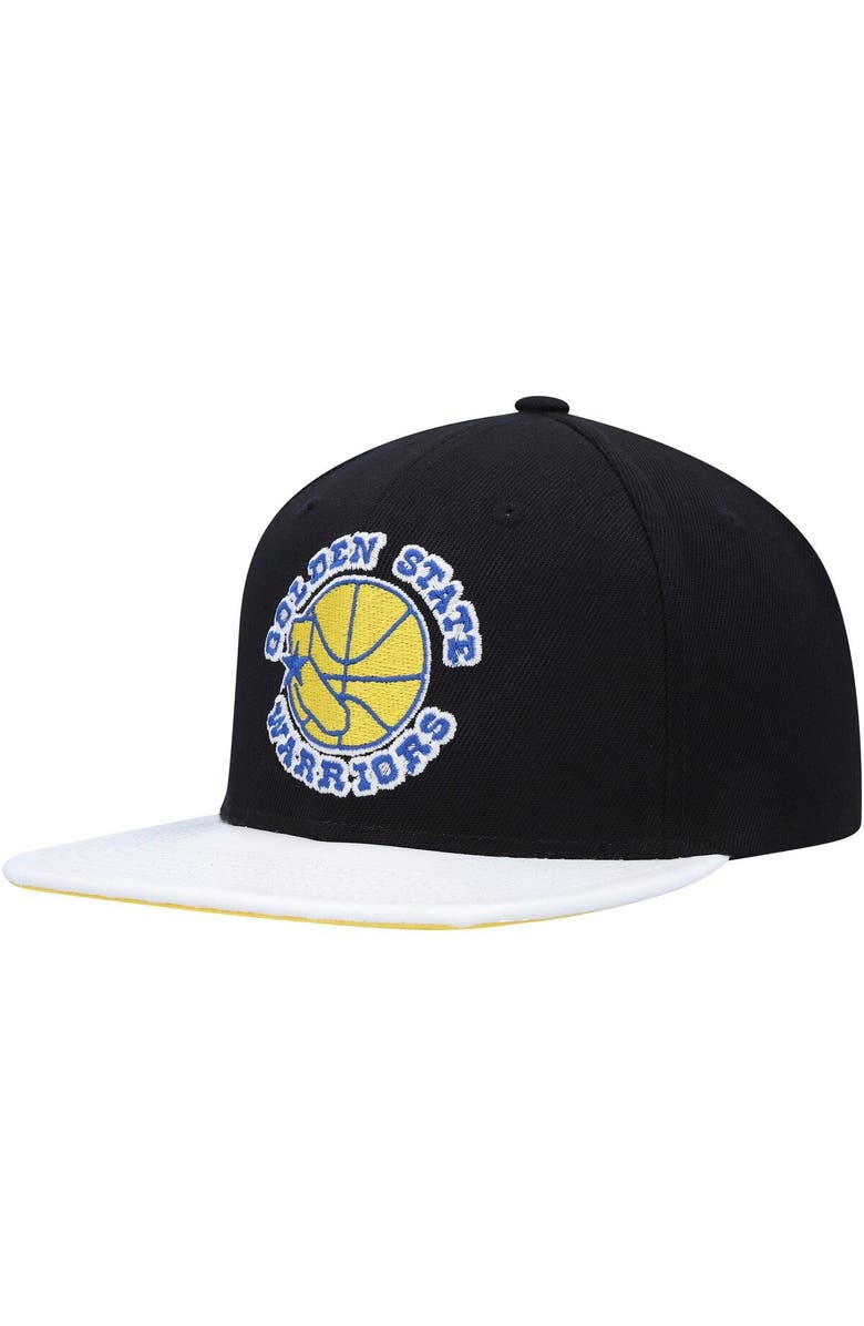 Mitchell & Ness Men's Mitchell & Ness Black/White Golden State Warriors Hardwood Classics Wear Away Visor Snapback Hat, Main, color,