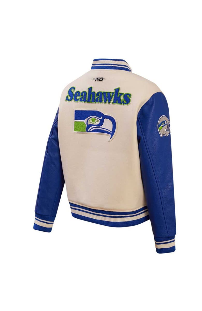 PRO STANDARD Women's Pro Standard Cream Seattle Seahawks Retro Classic Vintage Full-Zip Varsity Jacket, Alternate, color,