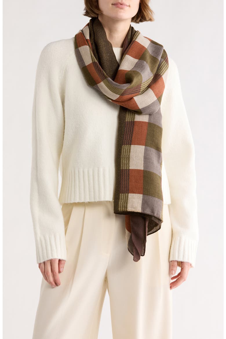 Checkered Print Lightweight Wrap, Main, color, GREEN