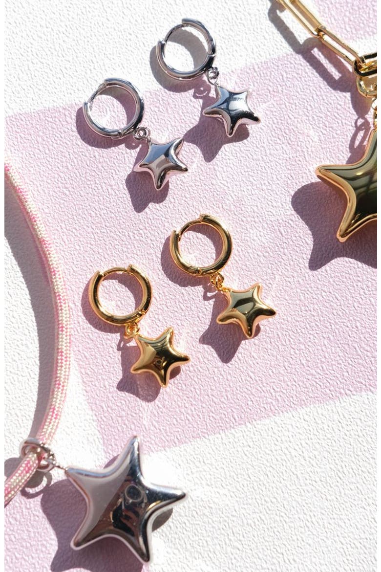 Waterproof Puffy Star Huggie Earrings, Alternate, color, Silver