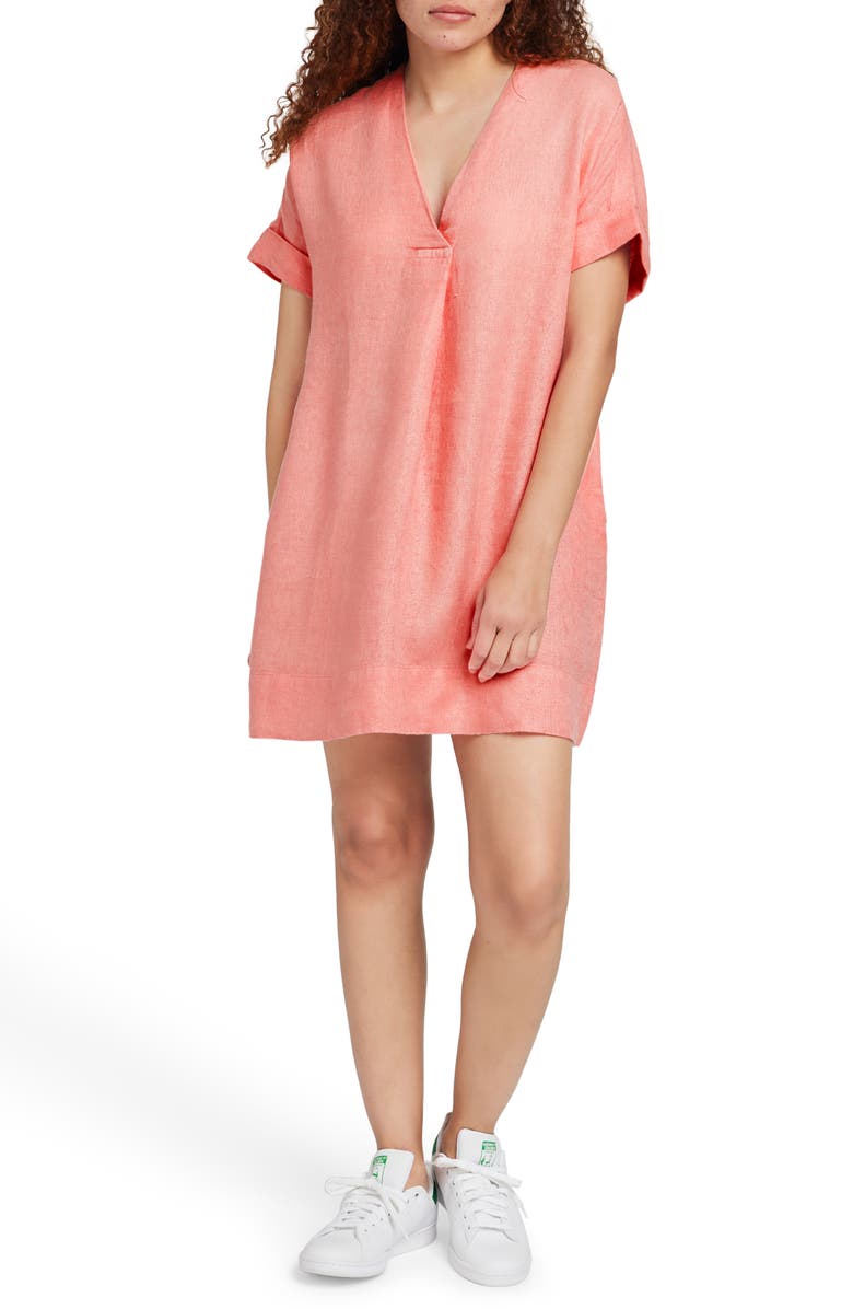 Faherty Sanibel Linen Shift Dress, Main, color, Coral