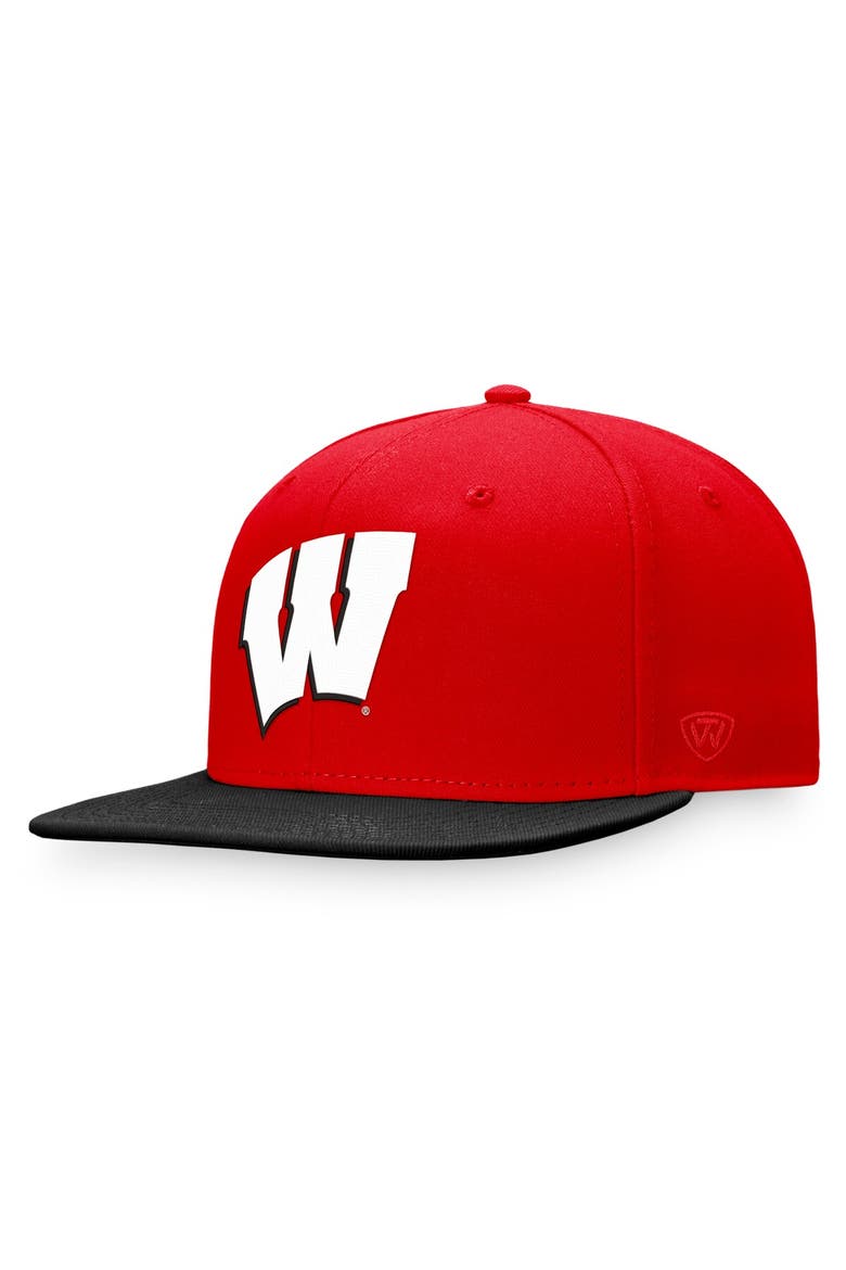 Men's Top of the World Red Wisconsin Badgers Fundamental Snapback Hat, Main, color, Red