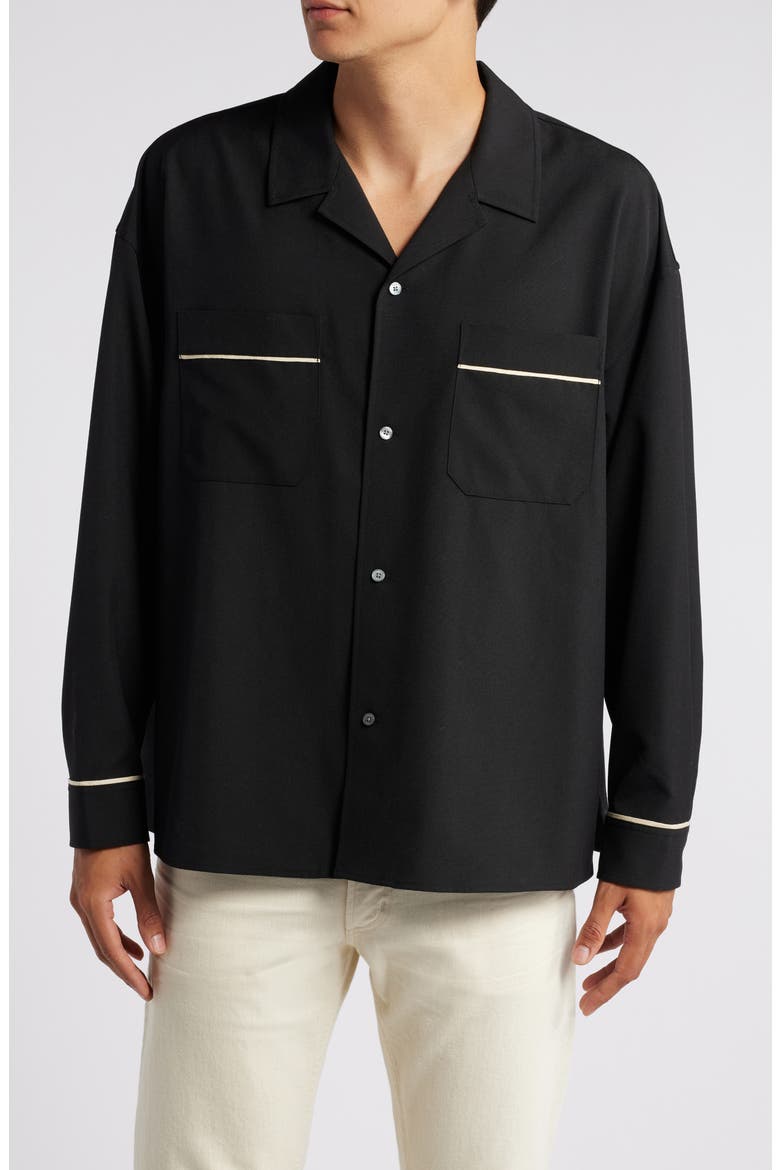 Long Sleeve Camp Shirt, Main, color, BLACK