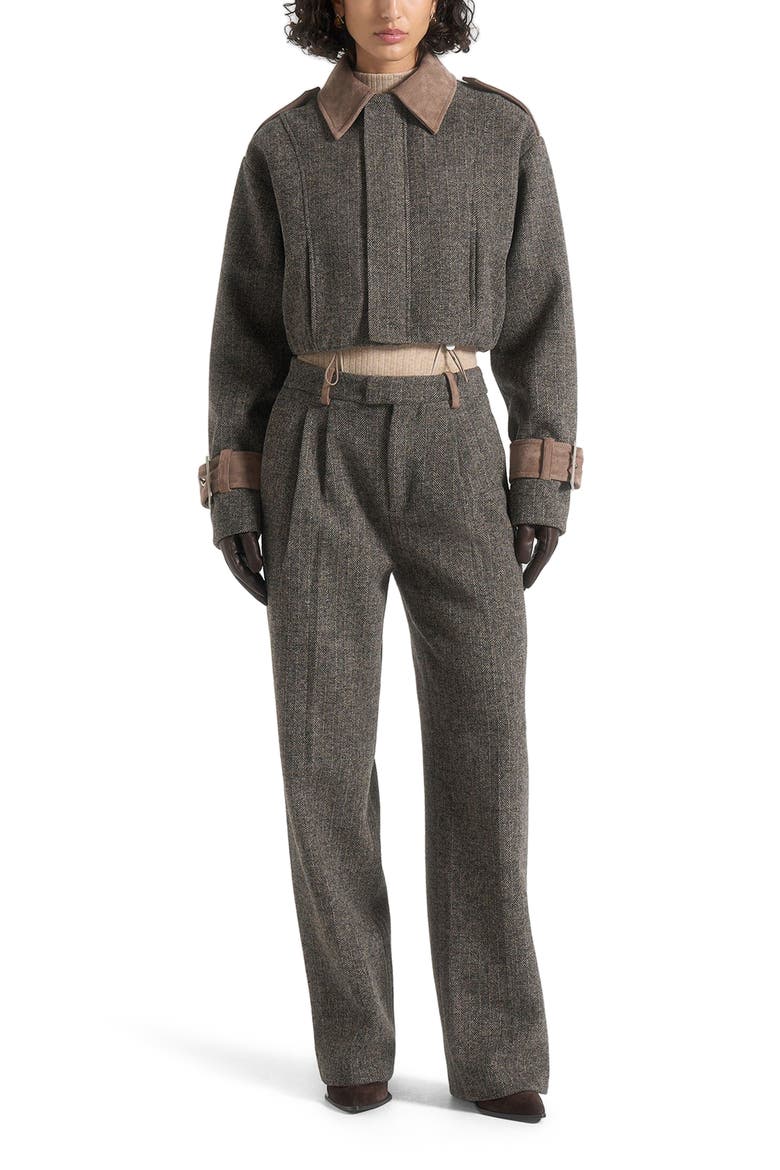 Galia Herringbone and Suede Bungee Hem Jacket, Alternate, color, Grey