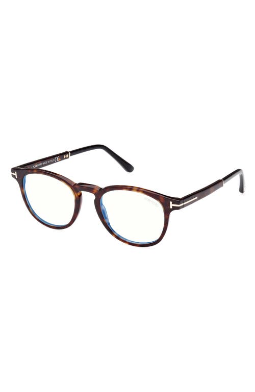 Tom Ford 49mm Round Blue Light Blocking Optical Glasses In Gold