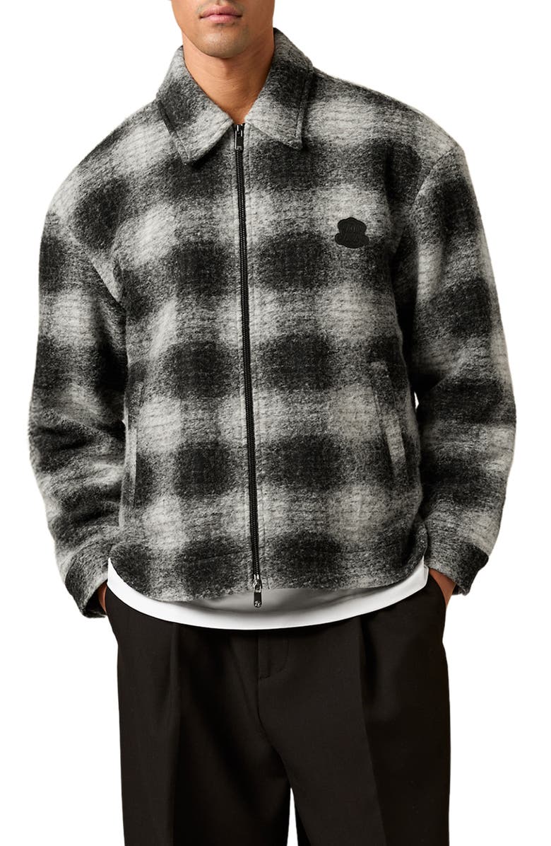 Reiss Barton Graphic Fleec Shirt Jacket, Main, color, Black/ White