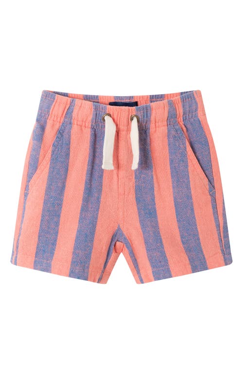 Andy & Evan Stripe Button-up Shirt & Shorts Set In Coral/blue