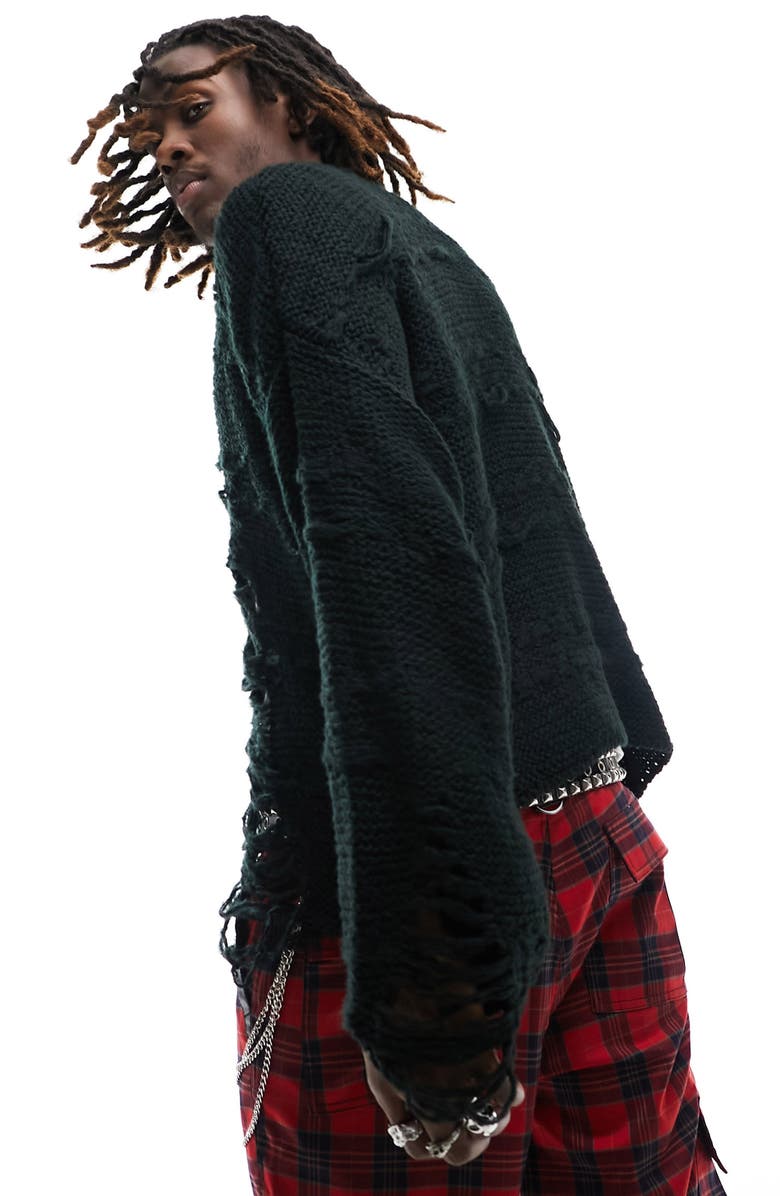 ASOS DESIGN Shredded Crewneck Sweater, Alternate, color,