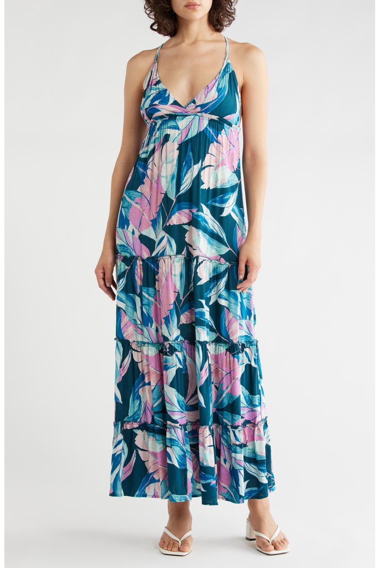Empire Maxi Dress, Main, color, TEAL/ DUSTY ORCHID